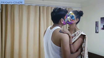 Artist bhabhi in saree with bhai exploring new way of love making