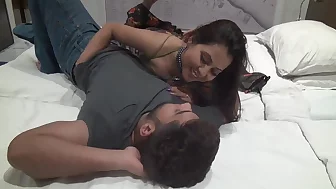 Indian Desi girl in a hotel room with newly selected boyfriend