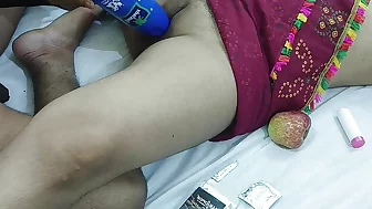 Inserting bottle banana into Indian girl pussy